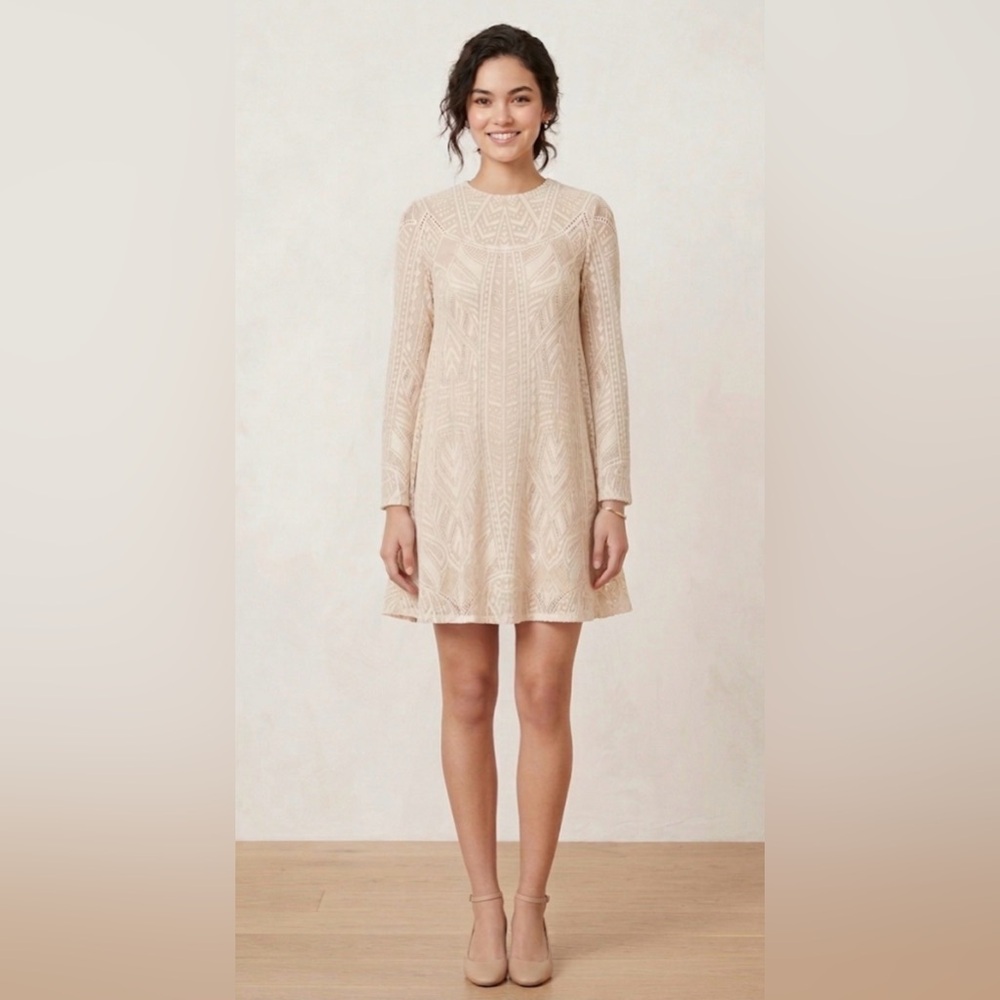 BCBGMAXAZRIA Cream Geometric Lace Mini Dress - Size S (Fits M/Oversize)